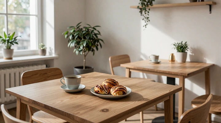 Cozy Swedish fika scene with coffee, cinnamon buns, and minimalist Scandinavian café interior representing the dating culture in Sweden