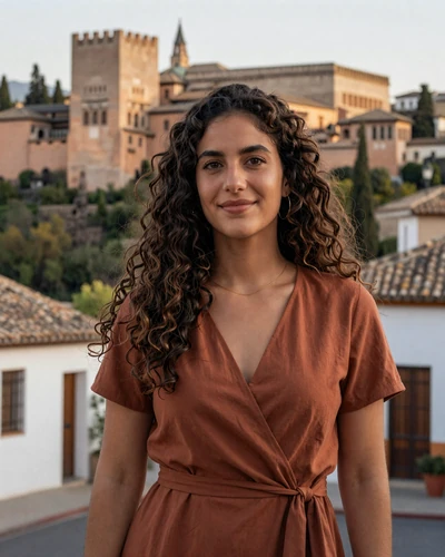 Nuria, 28, Granada history teacher standing near the Alhambra who wants to share her rich cultural world